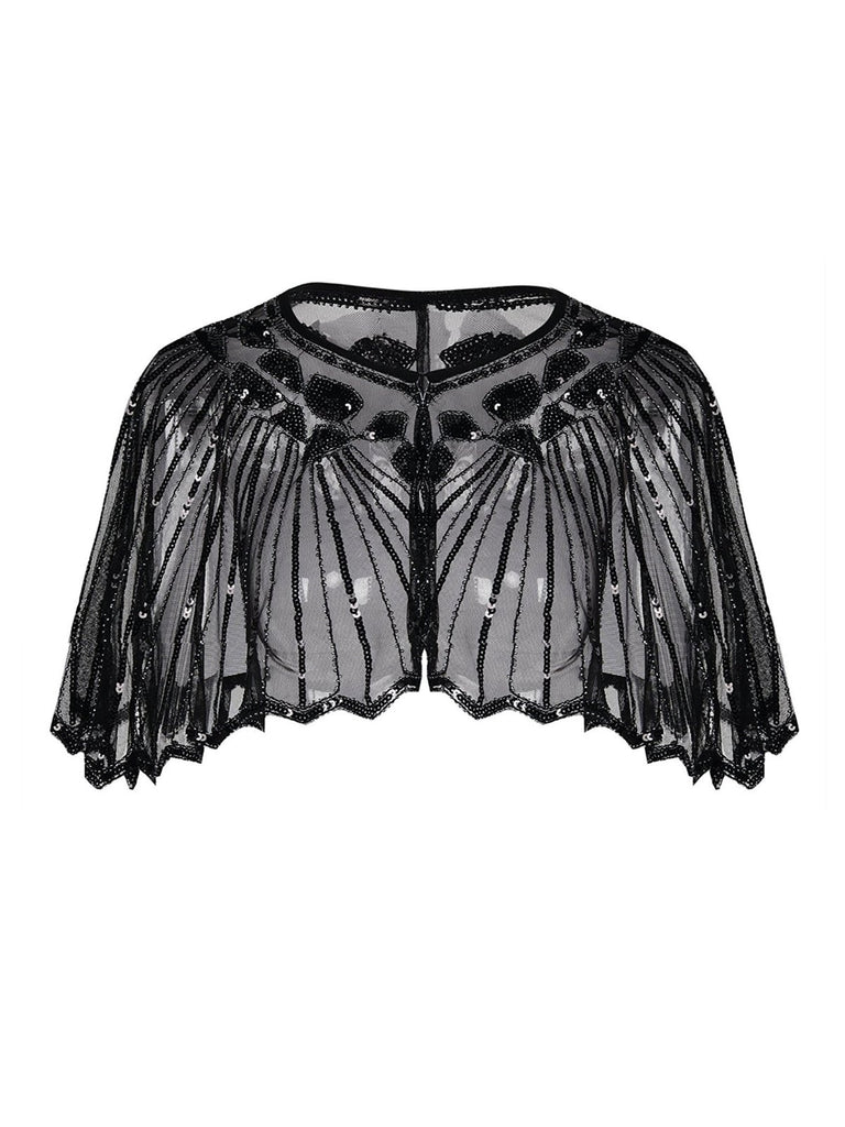 Black 1920s Shawl Beaded Sequin Flapper Cape: timeless style reimagined