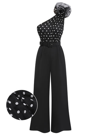 Black 1930s Polka Dots Patchwork Jumpsuit, vintage romper, retro jumpsuit - perfect for women who love vintage and retro fashion