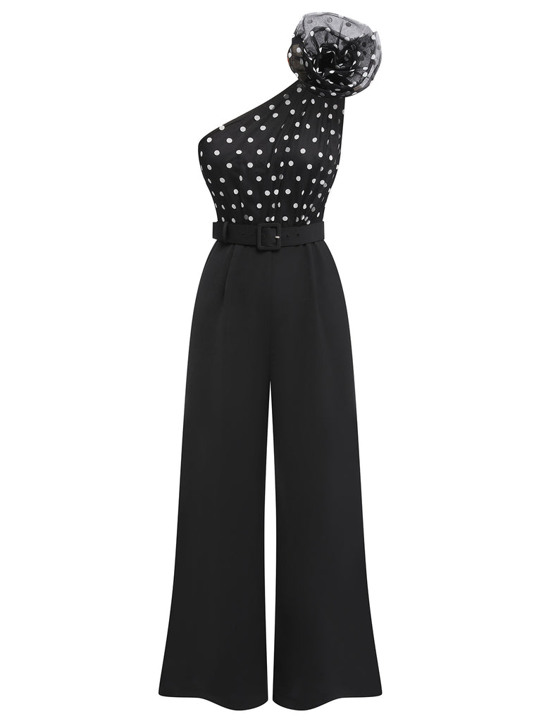 Black 1930s Polka Dots Patchwork Jumpsuit, vintage romper, retro jumpsuit - perfect for women who love vintage and retro fashion