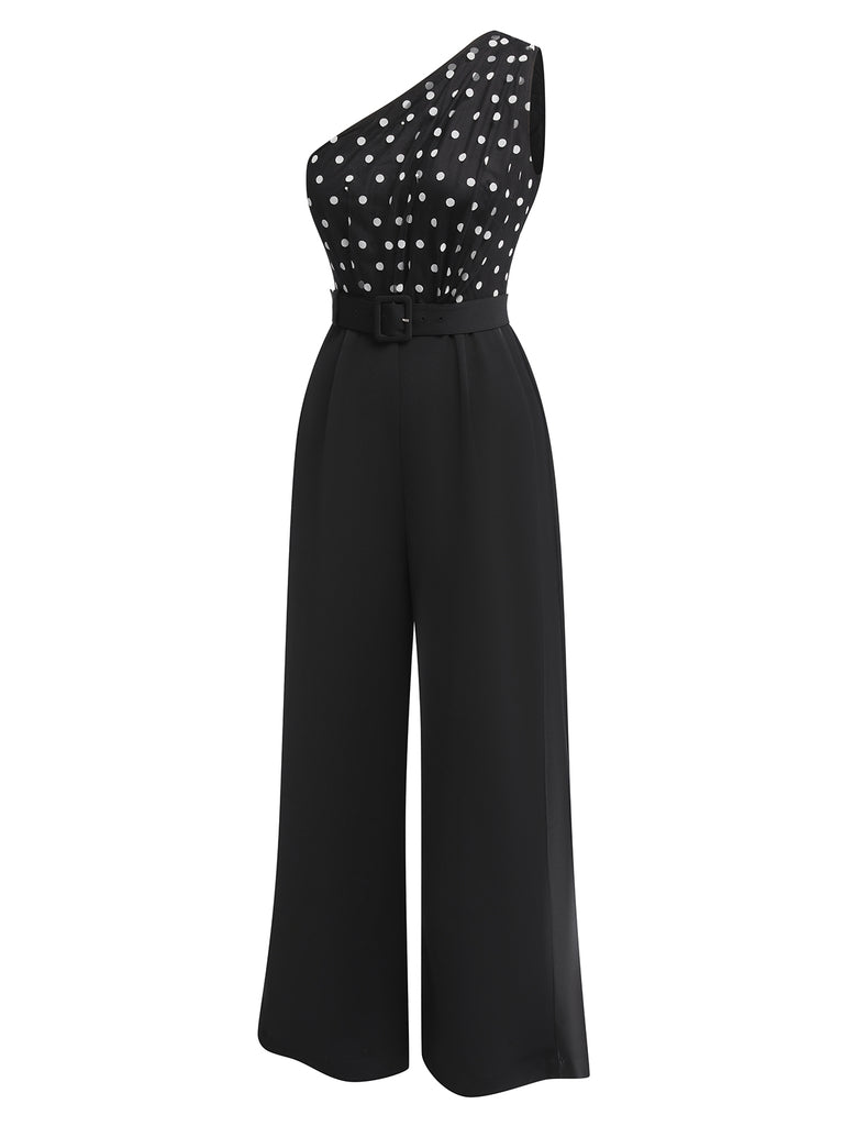 Black 1930s Polka Dots Patchwork Jumpsuit, vintage romper, retro jumpsuit - perfect for women who love vintage and retro fashion
