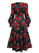 Black 1940s Rose Lantern Sleeve Lace-Up Dress, vintage dress, retro fashion, lace detail - perfect for women who love vintage and retro fashion