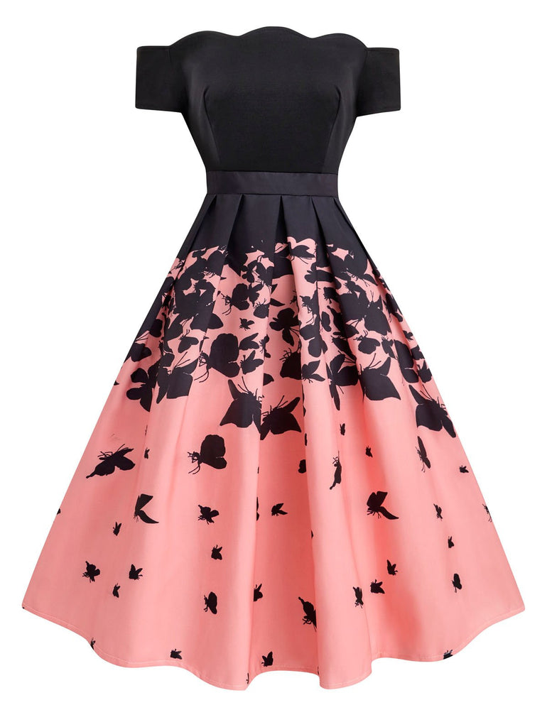 blue dress for baby girl Black 1950s Butterfly Swing Dress