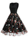 Black 1950s Floral Embroidered Patchwork Dress: timeless style reimagined