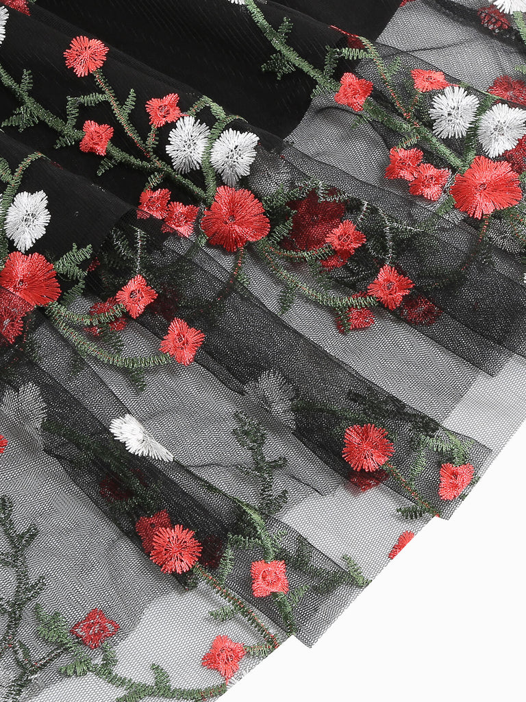 Black 1950s Floral Embroidered Patchwork Dress: timeless style reimagined