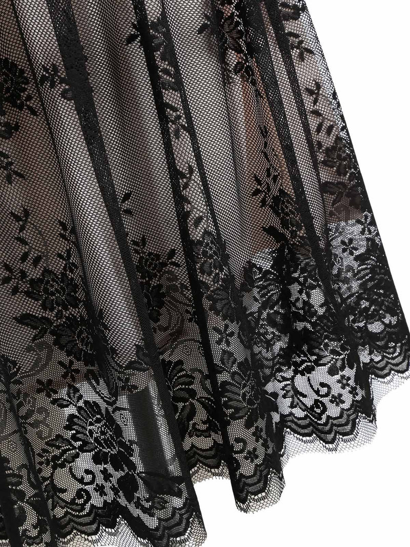Vintage Elegant Lace Floral 1950s Swing Dress V Neck - Black/S Vintage Elegant Lace Floral 1950s Swing Dress V Neck - Black/S