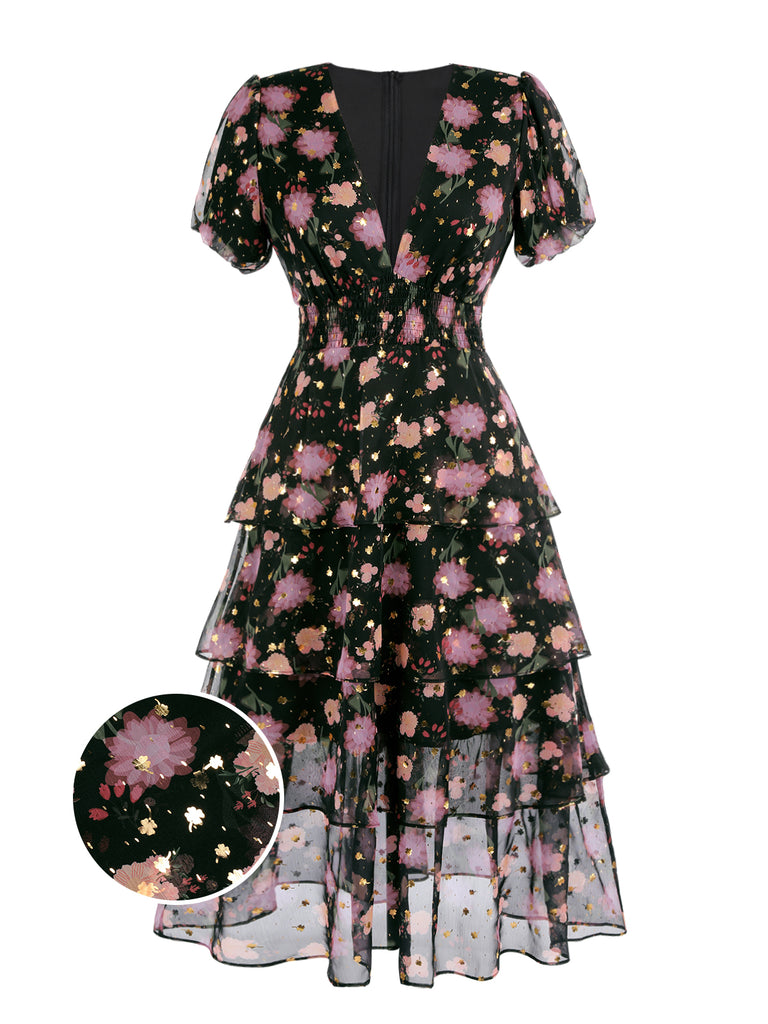 fitted lace wedding dress Black 1950s Lace Flowers Swing Dress main image 0