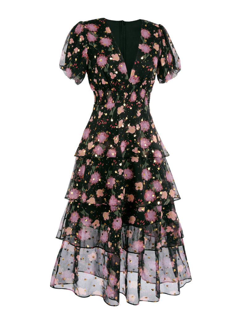Black 1950s Lace Flowers Swing Dress: timeless style reimagined