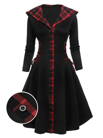 Black 1950s Plaid Hooded Swing Dress: timeless style reimagined