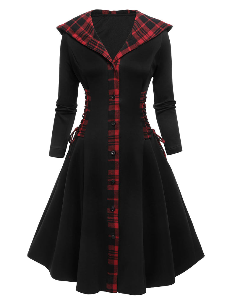 Black 1950s Plaid Hooded Swing Dress, vintage dress, retro fashion, rockabilly, pin-up fashion - perfect for women who love vintage and retro fashion