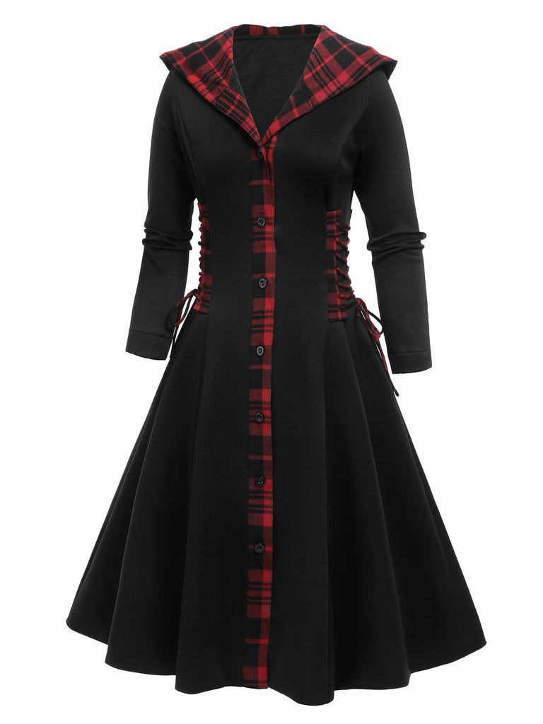 Black 1950s Plaid Hooded Swing Dress, vintage dress, retro fashion, rockabilly, pin-up fashion - perfect for women who love vintage and retro fashion