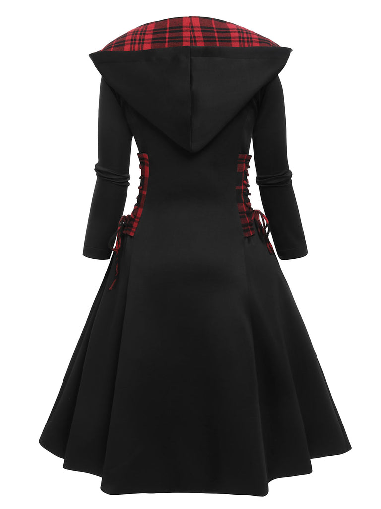 Black 1950s Plaid Hooded Swing Dress, vintage dress, retro fashion, rockabilly, pin-up fashion - perfect for women who love vintage and retro fashion