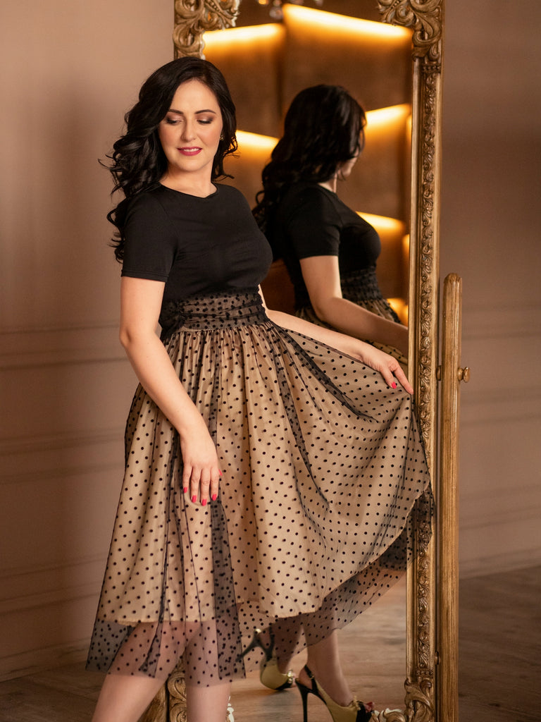 Black 1950s Polka Dot Swing Dress — vintage elegance for the modern woman