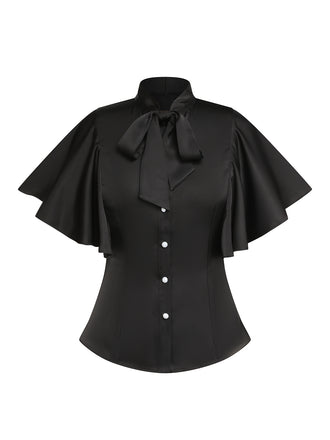 Black 1950s Solid Ruffled-Sleeve Blouse: timeless style reimagined