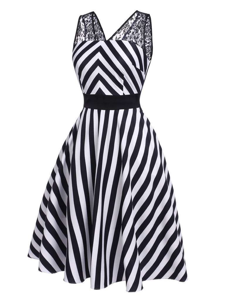 black 1950s swing dress A-line Cocktail Dress 2026 Lace Floral Mesh Sleeveless Swing Dress Black