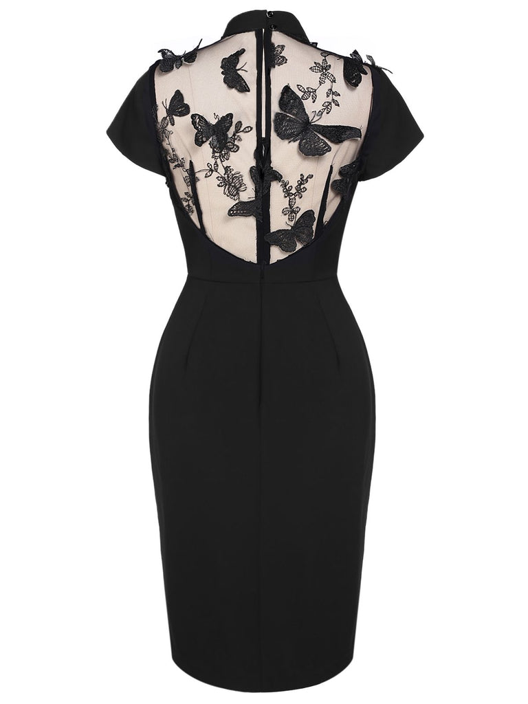 Vintage Butterfly Backless Bodycon Dress Black Vintage Butterfly Backless Bodycon Dress Black