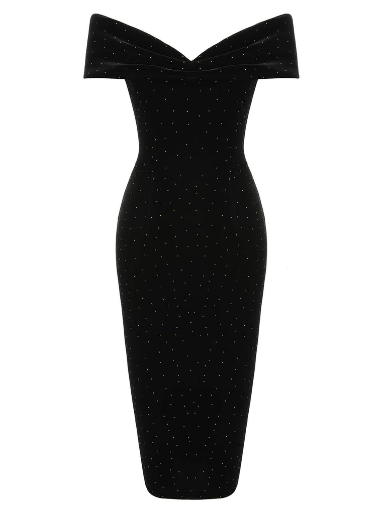 slim fit dress slacks Lya Off Shoulder Draped Sequin Midi Dress Black main image 0