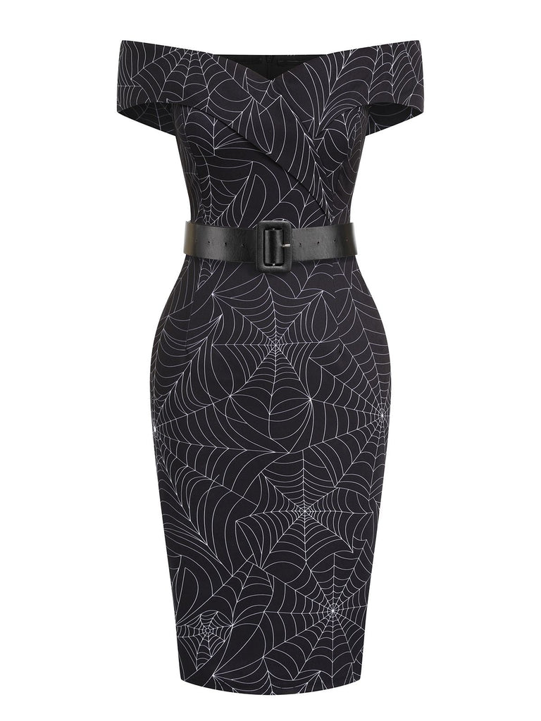 Black 1960s Off-shoulder Spider Web Dress: timeless style reimagined