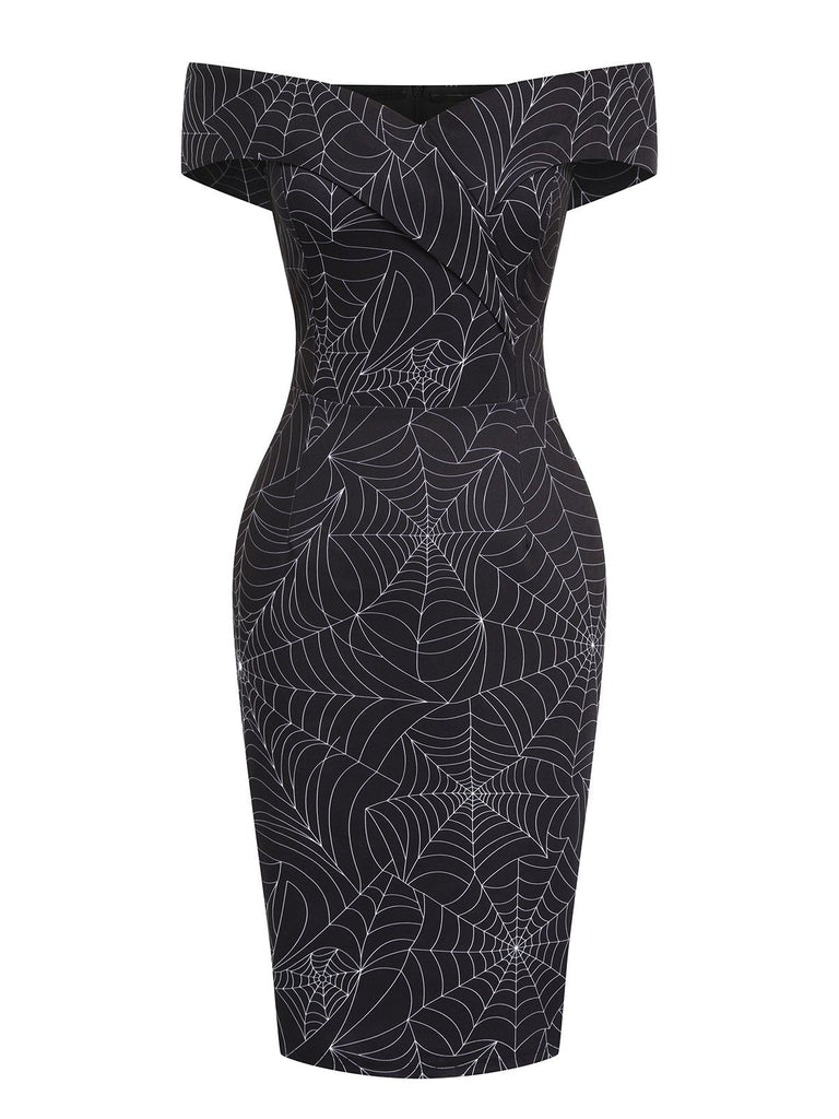 Black 1960s Off-shoulder Spider Web Dress — vintage elegance for the modern woman