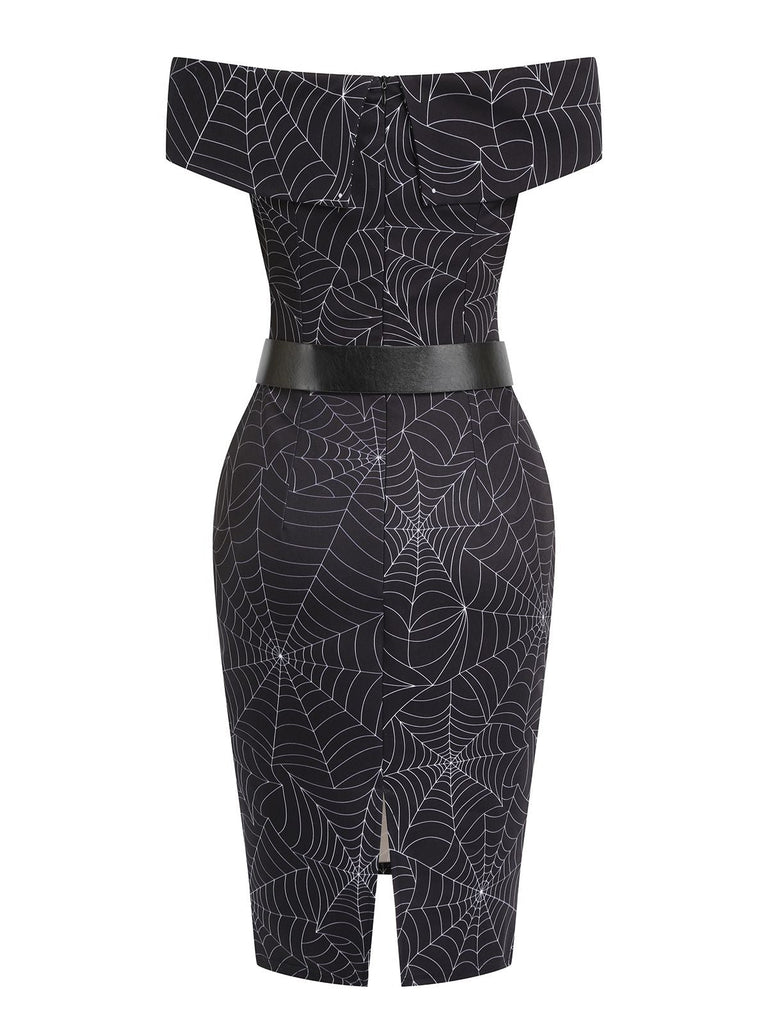 Black 1960s Off-shoulder Spider Web Dress — vintage elegance for the modern woman