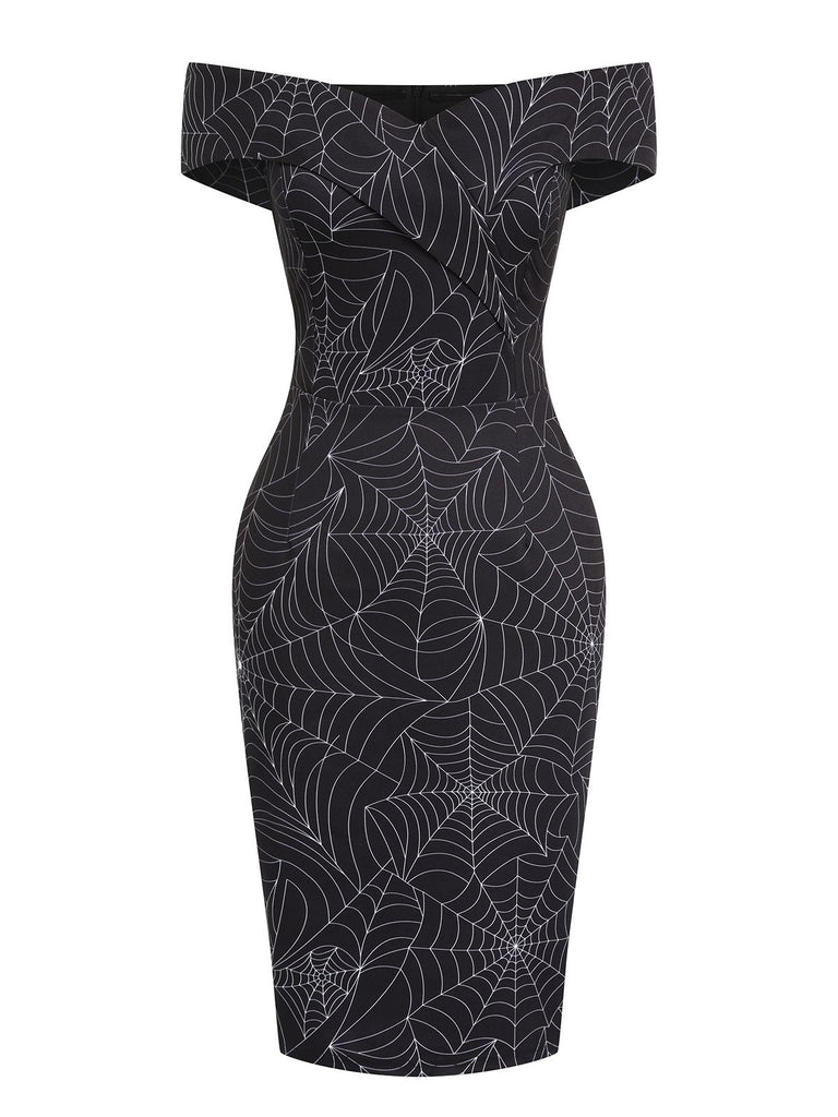 Black 1960s Off-shoulder Spider Web Dress, vintage dress, retro fashion - perfect for women who love vintage and retro fashion