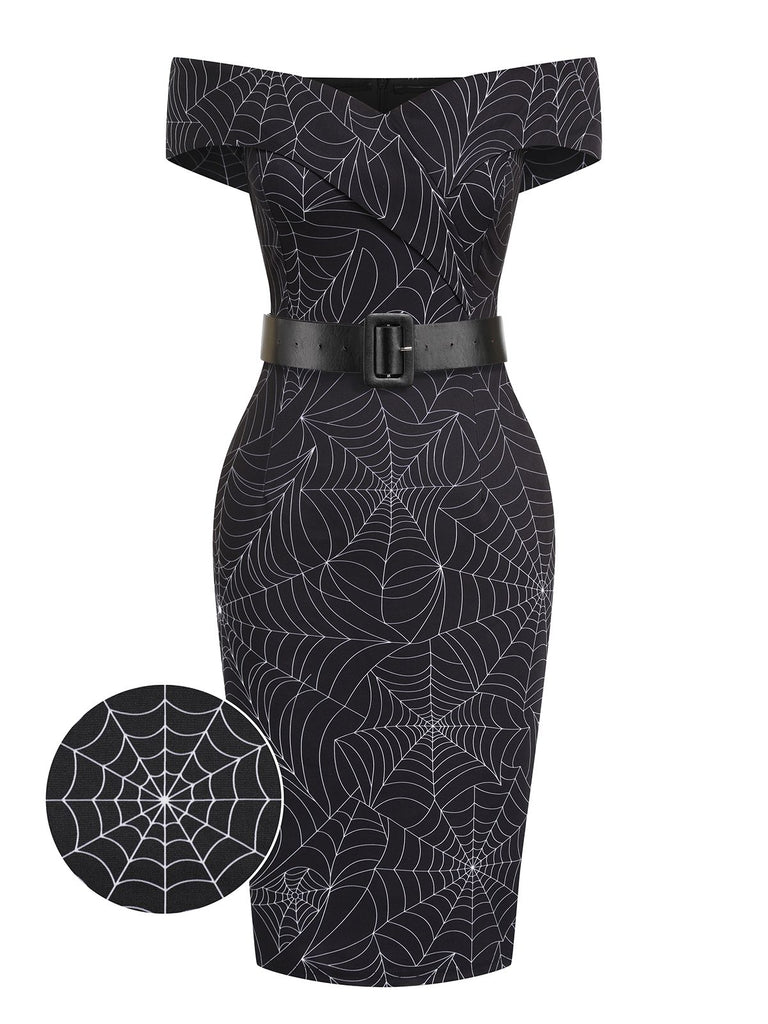 Black 1960s Off-shoulder Spider Web Dress, vintage dress, retro fashion - perfect for women who love vintage and retro fashion