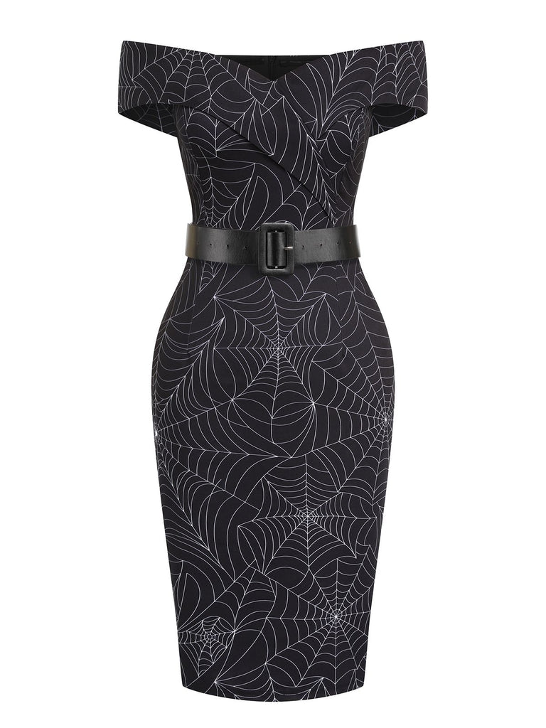 Black 1960s Off-shoulder Spider Web Dress, vintage dress, retro fashion - perfect for women who love vintage and retro fashion