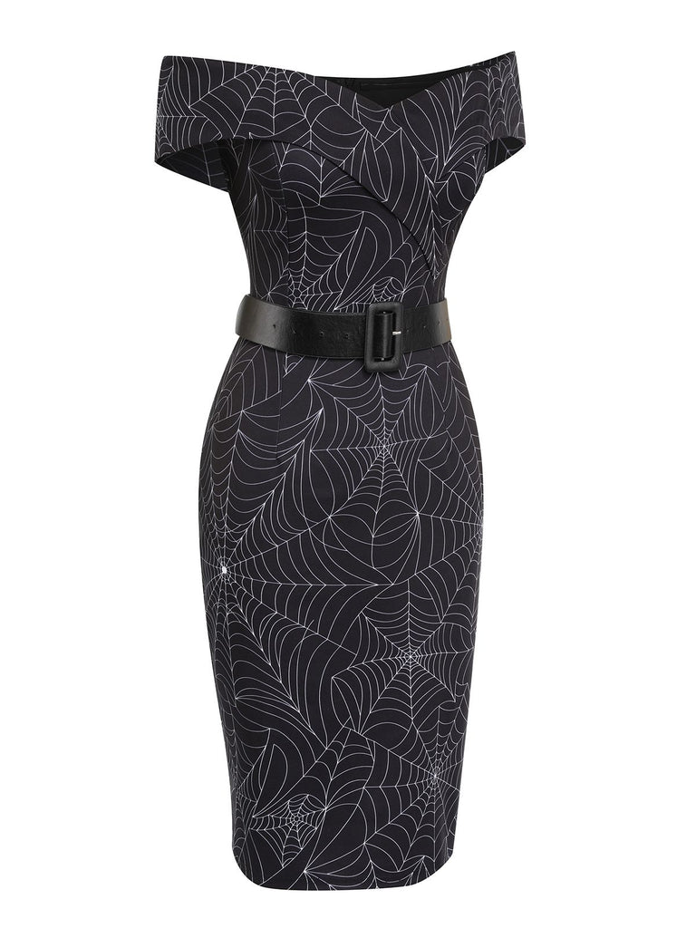 Black 1960s Off-shoulder Spider Web Dress, vintage dress, retro fashion - perfect for women who love vintage and retro fashion