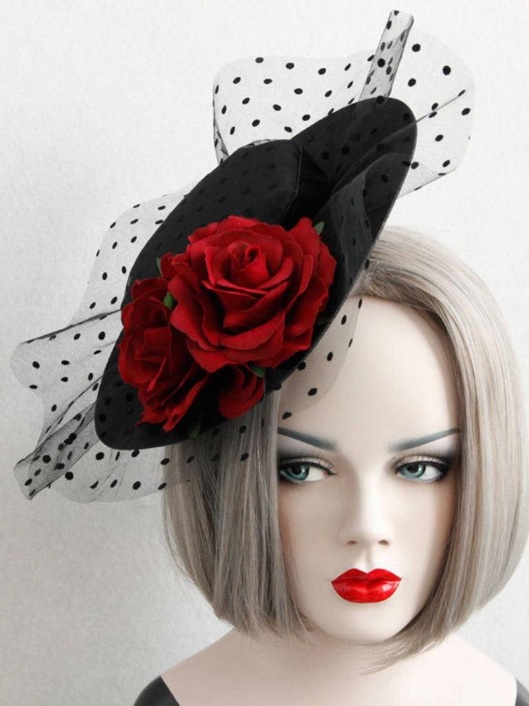 Black Retro 3D Roses Mesh Hat, vintage fashion, retro style - perfect for women who love vintage and retro fashion