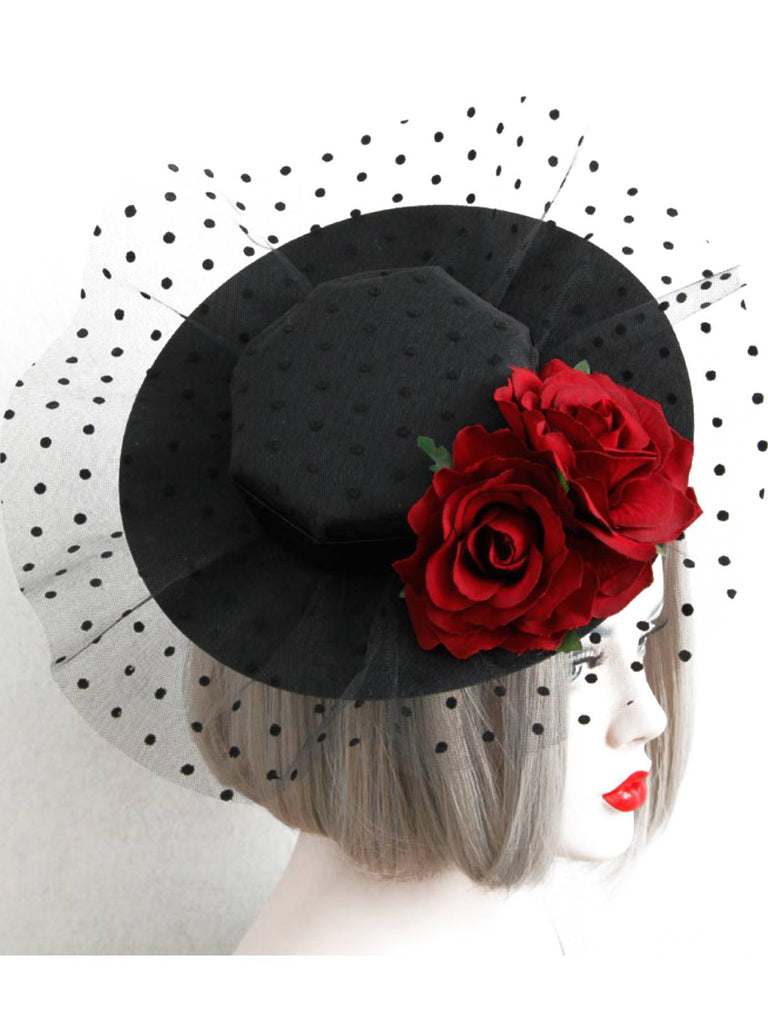 Black Retro 3D Roses Mesh Hat, vintage fashion, retro style - perfect for women who love vintage and retro fashion