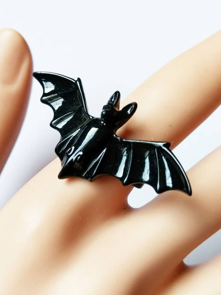 Black Retro Bat Alloy Ring - vintage fashion, retro style, classic black