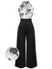 Black White 1930s Floral Halter Strap Jumpsuit: timeless style reimagined
