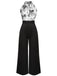 Black White 1930s Floral Halter Strap Jumpsuit, vintage romper, retro jumpsuit - perfect for women who love vintage and retro fashion