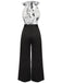 Black White 1930s Floral Halter Strap Jumpsuit, vintage romper, retro jumpsuit - perfect for women who love vintage and retro fashion