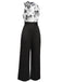 Black White 1930s Floral Halter Strap Jumpsuit, vintage romper, retro jumpsuit - perfect for women who love vintage and retro fashion