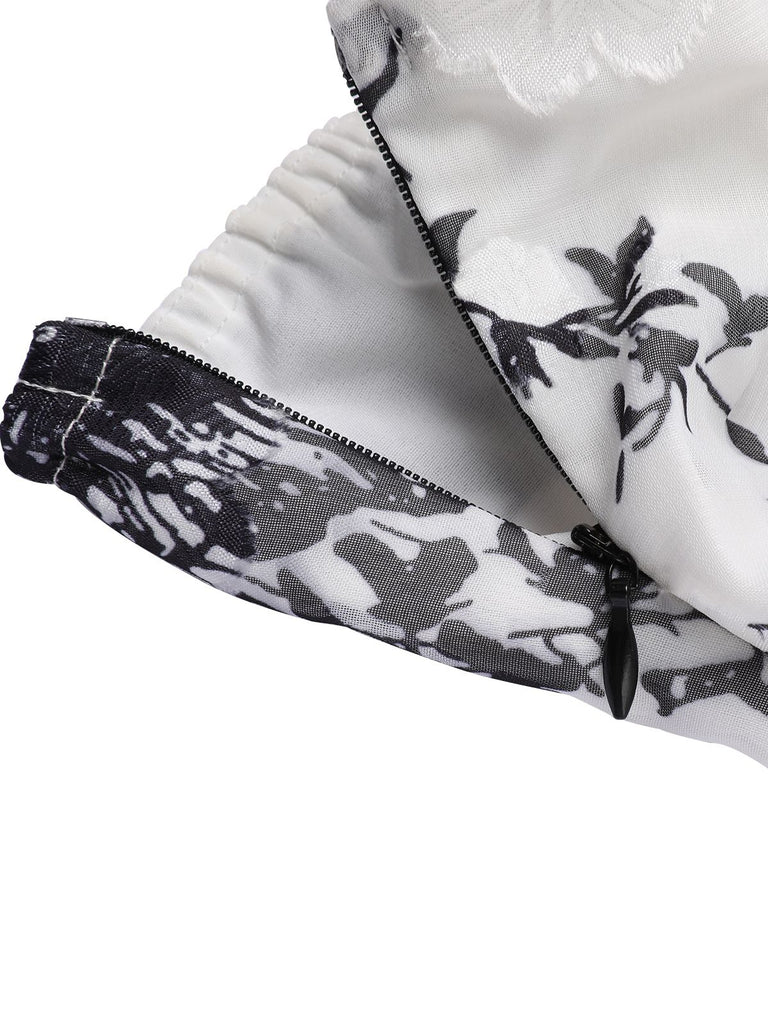 Black White 1930s Floral Halter Strap Jumpsuit, vintage romper, retro jumpsuit - perfect for women who love vintage and retro fashion