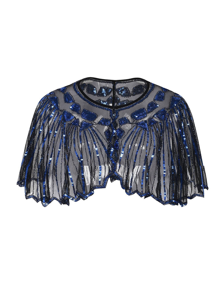 Blue 1920s Shawl Beaded Sequin Flapper Cape: timeless style reimagined