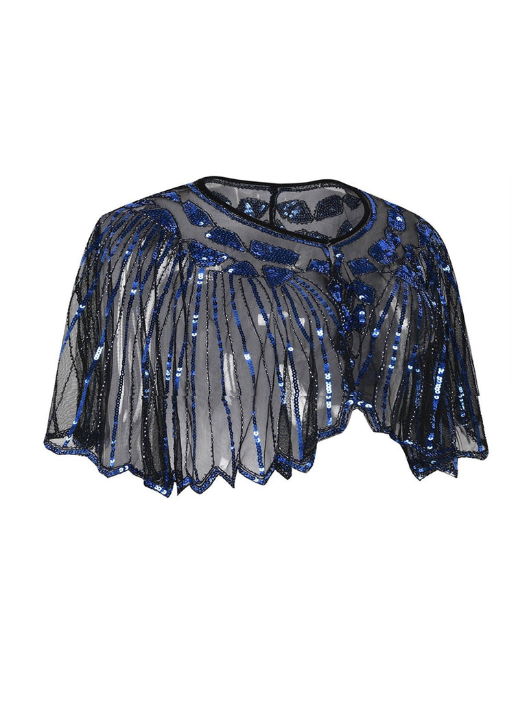 Blue 1920s Shawl Beaded Sequin Flapper Cape — vintage elegance for the modern woman