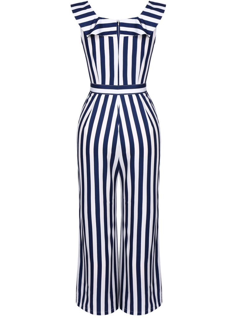 Blue 1930s Striped Ruffle Jumpsuit — vintage elegance for the modern woman