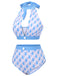 Blue 1940s Hole Collar Halter Swimsuit, vintage swimsuit, pin-up swimwear - perfect for women who love vintage and retro fashion