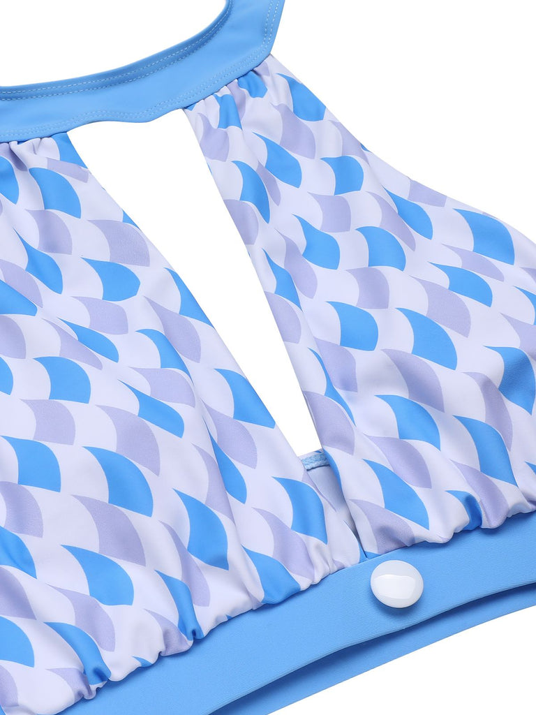 Blue 1940s Hole Collar Halter Swimsuit, vintage swimsuit, pin-up swimwear - perfect for women who love vintage and retro fashion