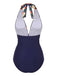Blue 1940s Tropical Deep-V Halter Swimsuit, vintage swimsuit, pin-up swimwear - perfect for women who love vintage and retro fashion