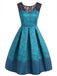 She wears Blue 1950s Floral Sweetheart Swing Dress with 1950s grace