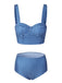 Blue 1950s Retro Plaid Strap Bikini Set - vintage fashion, retro style