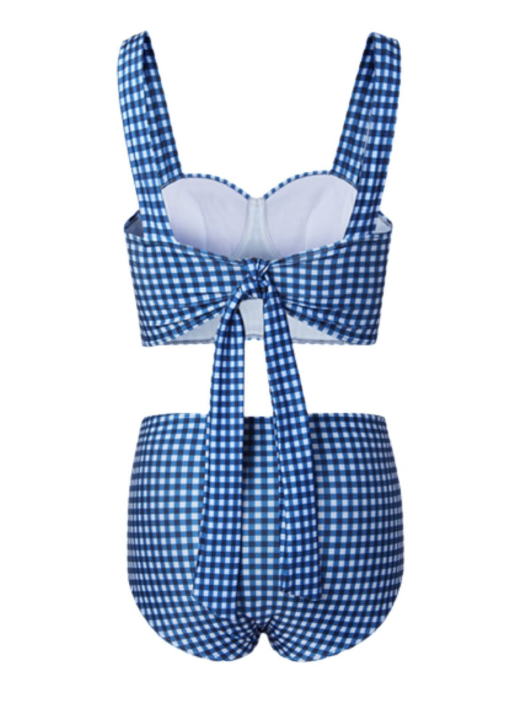 Blue 1950s Retro Plaid Strap Bikini Set - vintage fashion, retro style