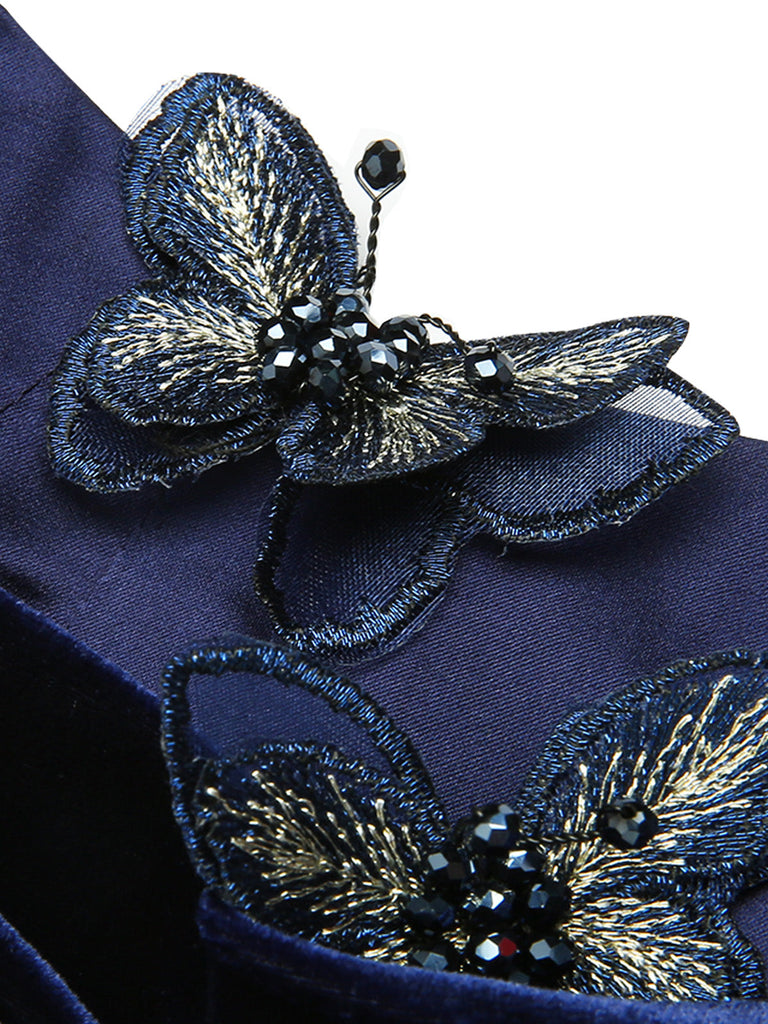 Blue 1960s 3D Butterfly Velvet Pencil Dress — vintage elegance for the modern woman