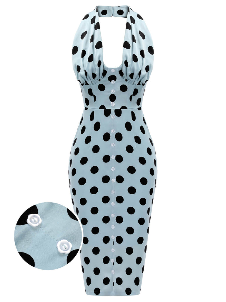 Retro Stage 1950s Pinup Dress Halter Polka Dots Pencil Dress