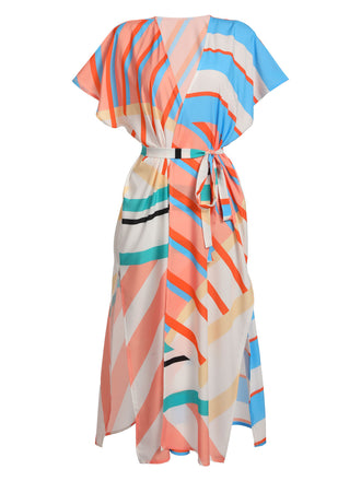 Bohemian Kimono Stripe Lace-Up Cover Up - vintage fashion, retro style