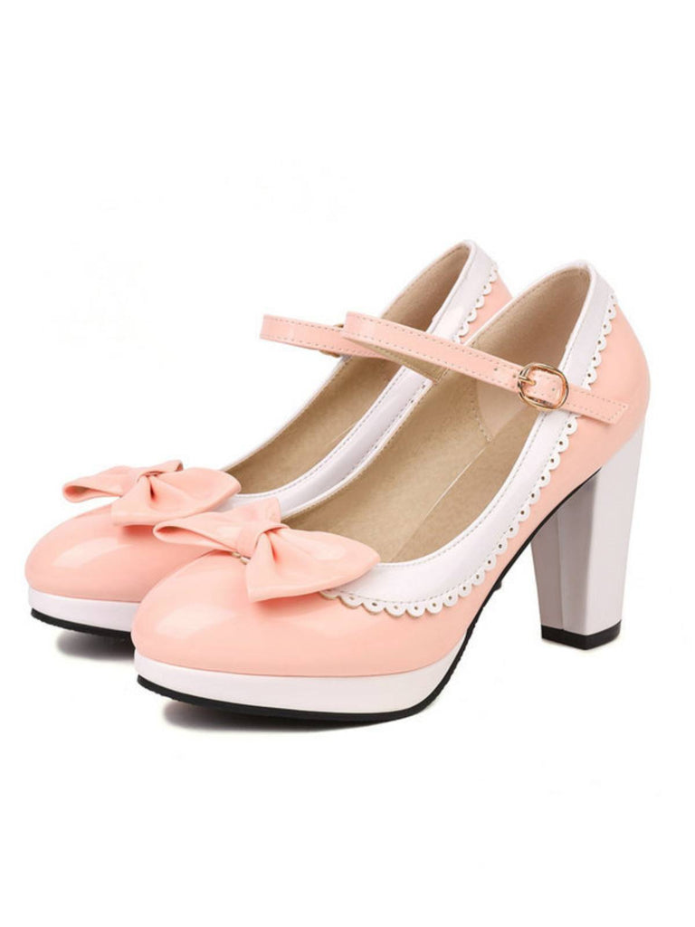 Bowknot Chunky Heels Mary Jane Shoes — vintage elegance for the modern woman
