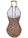Brown 1930s Leopard V-Neck Halter Swimsuit, vintage swimsuit, pin-up swimwear - perfect for women who love vintage and retro fashion