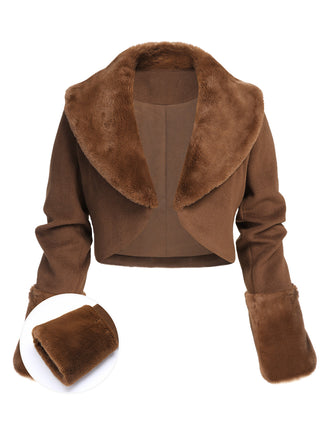 Brown 1950s Retro Fur Collar Bolero Jacket: timeless style reimagined